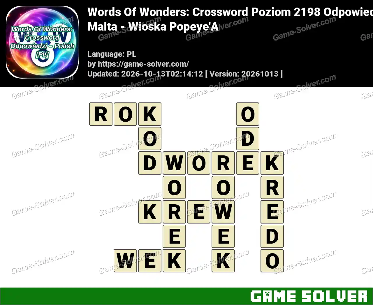 Words Of Wonders: Crossword Poziom 2198 Odpowiedzi – Malta – Wioska Popeye’A